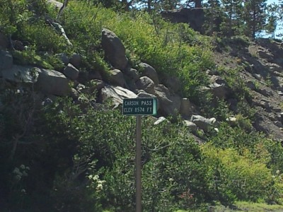 The Carson Pass elevation sign: 8574ft